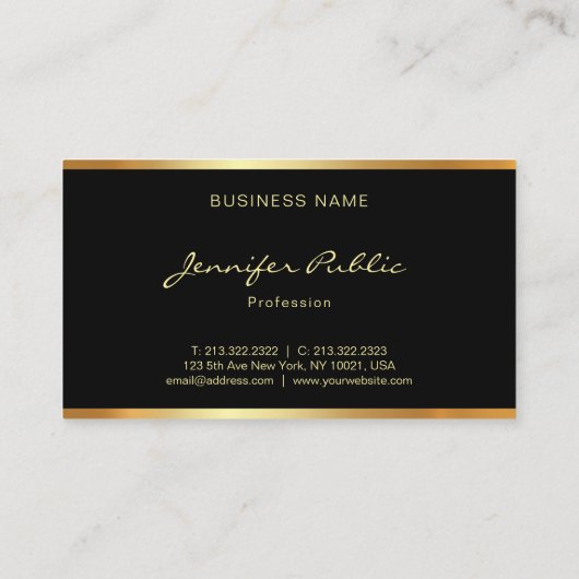 Carte De Visite Script pratique moderne Elegant Black Gold Profess (Dos)