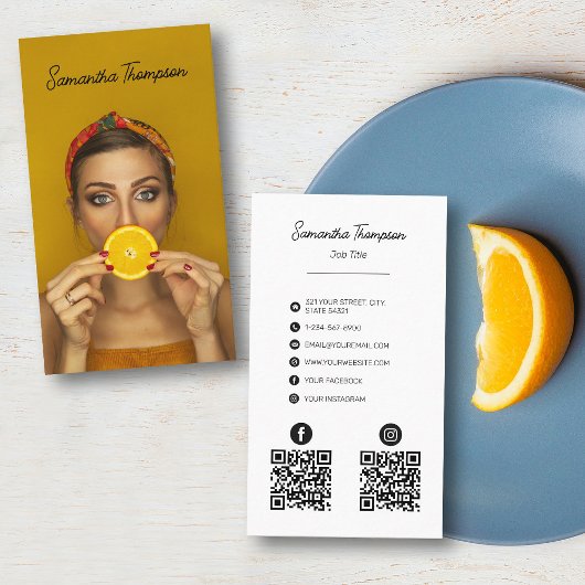 Carte De Visite Script Professional Photographie 2 codes QR