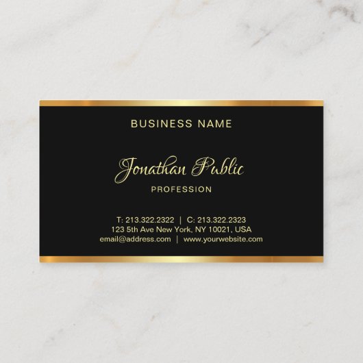 Carte De Visite Script Professionnel Modèle Noir Et Or Moderne (Dos)