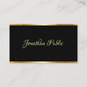 Carte De Visite Script Professionnel Modèle Noir Et Or Moderne (Devant)