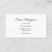 Carte De Visite Script professionnel noir et blanc simple (Dos)