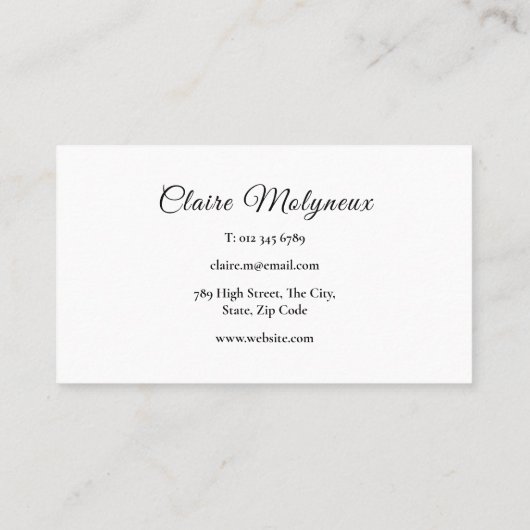 Carte De Visite Script professionnel noir et blanc simple (Dos)