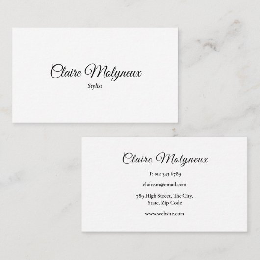 Carte De Visite Script professionnel noir et blanc simple (Devant / Derrière)