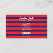 Carte de visite script rayée rouge bleu tendance (Dos)