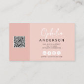 Carte De Visite Script rose minimal moderne boho QRcode (Dos)