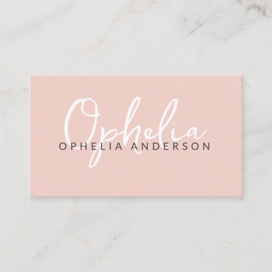 Carte De Visite Script rose minimal moderne boho QRcode (Devant)