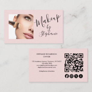Carte de visite Script Rose Pâle avec Icône QR Cod