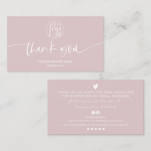 Carte De Visite Script rose poussiéreux moderne commander merci (Devant / Derrière)