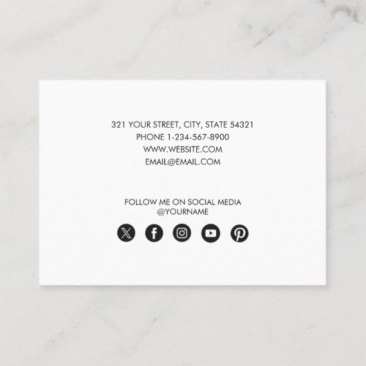 Carte De Visite Script rustique noir moderne médias sociaux (Dos)