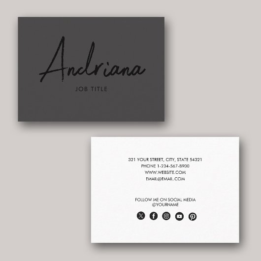 Carte De Visite Script rustique noir moderne médias sociaux