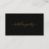 Carte De Visite Script simple - Billet d'anniversaire noir et or (Dos)
