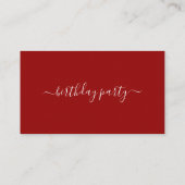 Carte De Visite Script simple - Billet d'anniversaire rouge et bla (Dos)