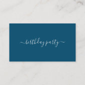 Carte De Visite Script simple - Bleu & Blanc Billet fête d'anniver (Dos)