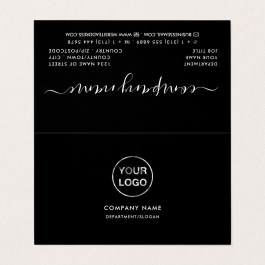 Carte De Visite Script simple - Logo, noir & blanc double fidélité (Extérieur déplié)