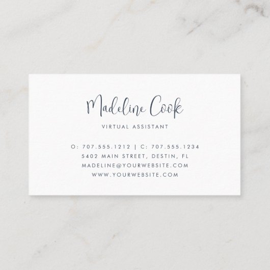 Carte De Visite Script simple moderne de calligraphie bleu marine (Dos)