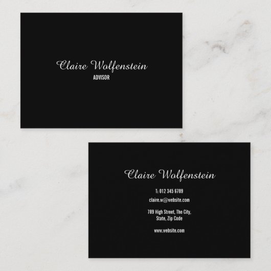 Carte De Visite Script simple noir et blanc professionnel (Devant / Derrière)