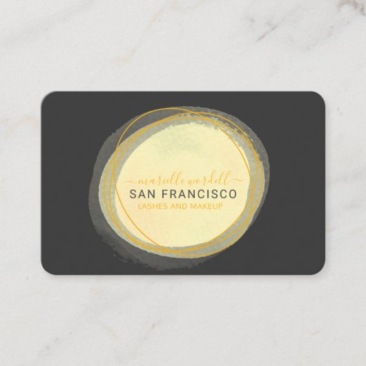 Carte De Visite Script Sun Gold Aquarelle Cercle noir (Devant)