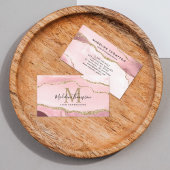 Carte De Visite Script tendance Blush Rose Agate Geode Gold Monogr