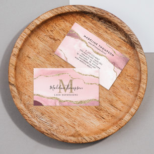 Carte De Visite Script tendance Blush Rose Agate Geode Gold Monogr