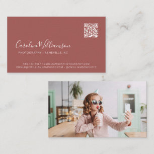 Carte De Visite Script Terracotta moderne Photo QR Code tendance