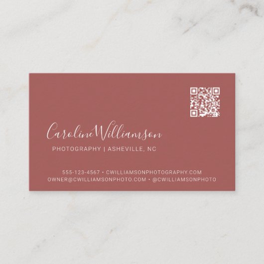Carte De Visite Script Terracotta moderne Photo QR Code tendance (Devant)