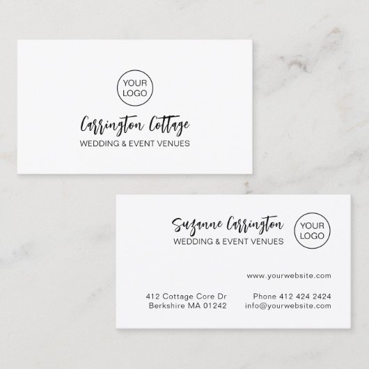 Carte De Visite Script Typographie Moderne Ajouter Logo. Minimalis (Devant / Derrière)