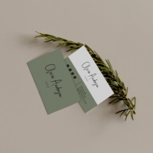 Carte De Visite Script vert minimaliste Neutre Boho Chic Moderne