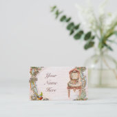 Carte De Visite Scrolls élégants et roses roses roses et Teacup (Debout devant)