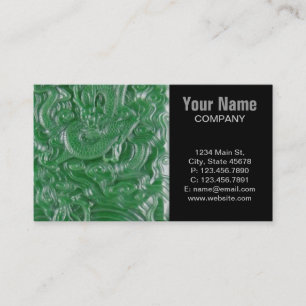 Carte De Visite sculpture chinoise en dragon de jade vert
