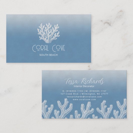 Carte De Visite Sea Coral Silhouette | Ocean Blue (Devant / Derrière)