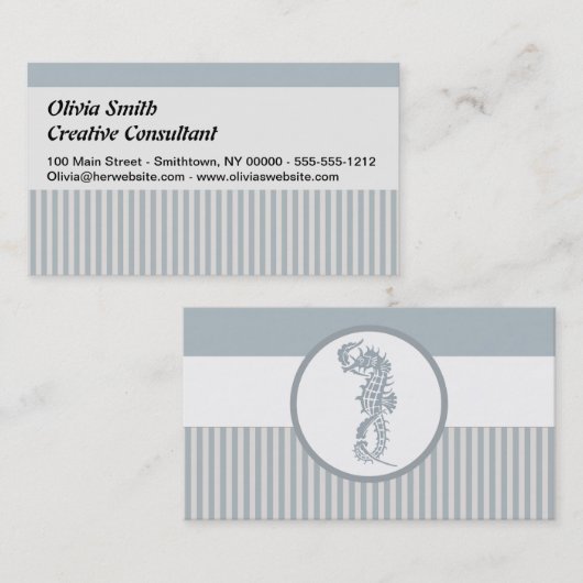 Carte De Visite Seahorse Bleu Classique Nautique Élégant (Devant / Derrière)