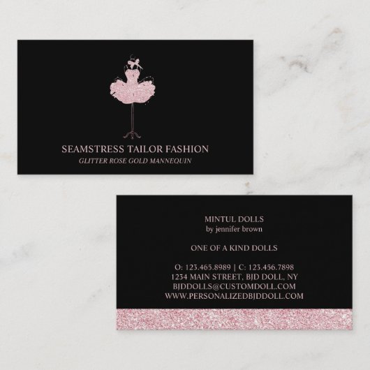 Carte De Visite SEAMSTRESS TAILOR MANNEQUIN or Rose (Devant / Derrière)