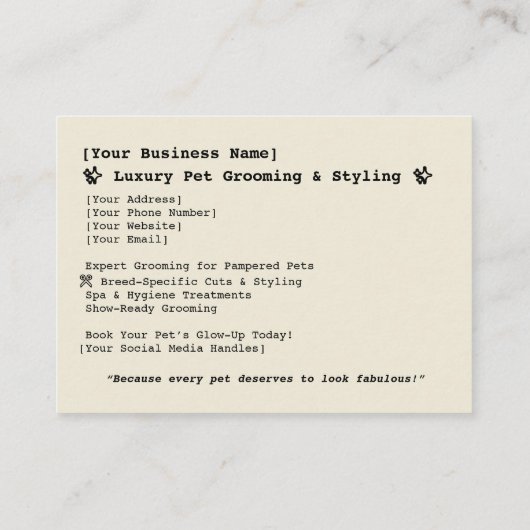 Carte De Visite Séance De Grooming De Poodle (Dos)