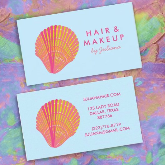 Carte De Visite Seashell Beach Chic Elegant Rose Bleu