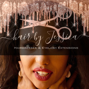 Carte De Visite Sèche-cheveux coiffeur ciseaux Roses gouttes noir