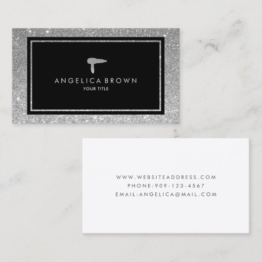 Carte de visite Sèche-cheveux Faux Silver Parties  (Devant / Derrière)