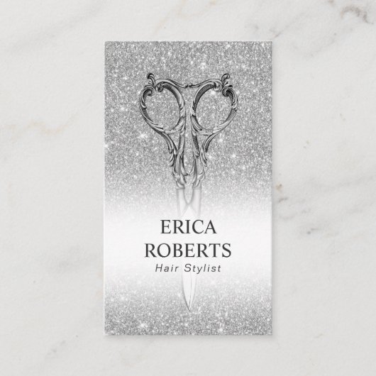 Carte De Visite Sèche-cheveux Parties scintillant argent ciseau et (Devant)