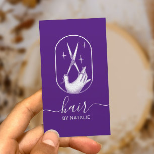 Carte De Visite Sécheur de cheveux et logo main Purple Salon