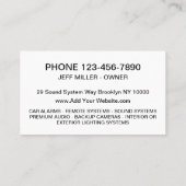 Carte De Visite Sécurité Des Voitures Et Systèmes Sonores (Dos)