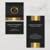 Carte De Visite Sécurité grise élégante de chien de feuille d'or (Devant / Derrière)