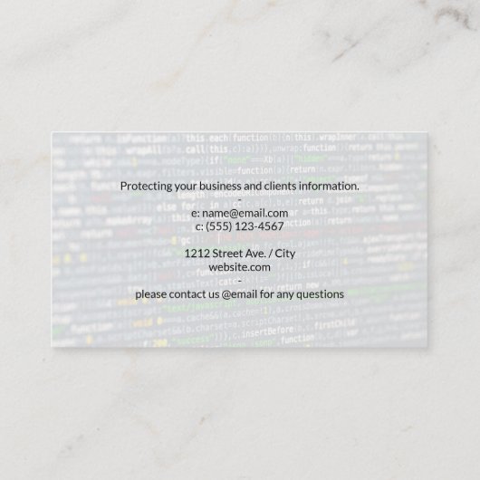 Carte De Visite Sécurité réseau | Caméra de sécurité (Dos)