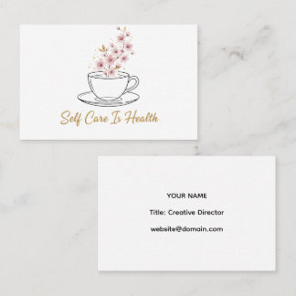 Carte De Visite Self Care Is Health - Floral Tea Cup Business Card