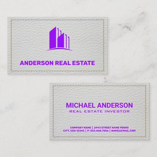 Carte De Visite Semblable en cuir blanc | Icône de construction (Devant / Derrière)
