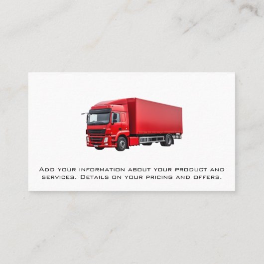 Carte De Visite Semi-camion | Fournitures de transport (Dos)