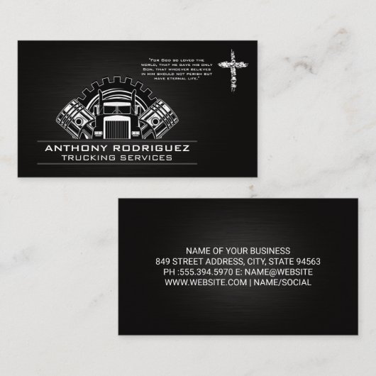 Carte De Visite Semi-camions engrenages et pistons | Croix (Devant / Derrière)