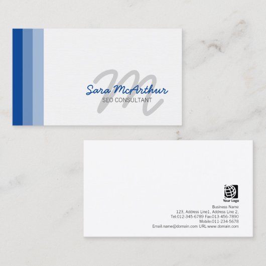 Carte De Visite SEO Consultant Compétences Internet Cursive Monogr (Devant / Derrière)