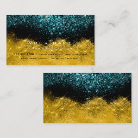 Carte De Visite Sepia Gold Sparkly Parties scintillant Turquoise n (Devant / Derrière)