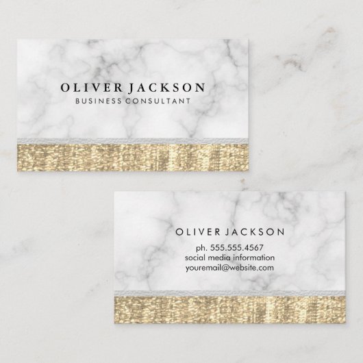 Carte De Visite Séquence or en cuir blanc Marbre blanc (Devant / Derrière)