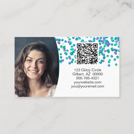 Carte De Visite Séquins bleu violet grand texte NAILS QR Code Busi (Dos)
