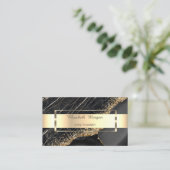 Carte De Visite Sequins Marbre Noir Rayure Dorée Professionnel (Debout devant)